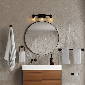 Liam 23.25" 3-Light Farmhouse Industrial Vanity Light with Bathroom Hardware Accessory Set - JONATHAN Y